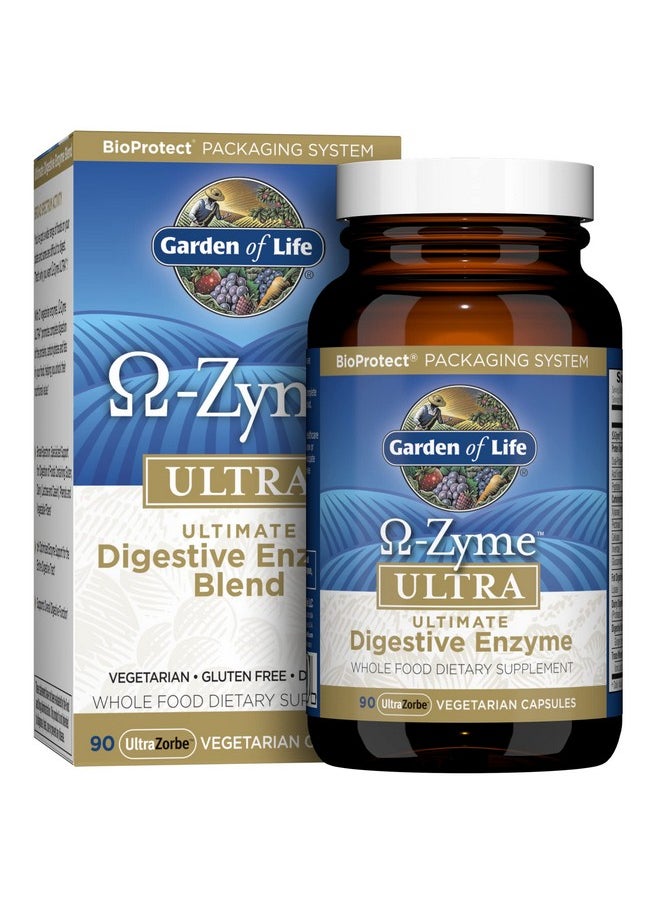 Garden of Life 21 Powerful Digestive Enzymes with Papain, Bromelain, Lipase, Ginger, Turmeric for Complete Digestion of Protein, Carbs & Fats - Omega-Zyme Ultra, Gluten-Free, Vegetarian, 90 Capsules