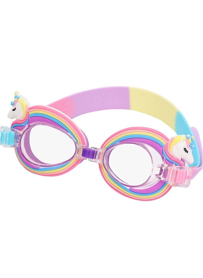 Kids Swimming Goggles for 3-15 Years Old, Unicorn Swimming Goggles for Kids, UV and Anti-Fog Kids Swimming Goggles, Adjustable Straps, Flexible Nose Bridge Design