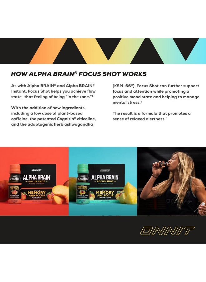 ONNIT Alpha Brain Focus Energy Shot Supplement - Energy, Focus, Mood, Stress, Brain Booster Drink - Peach (2.5 fl oz, 6 ct)