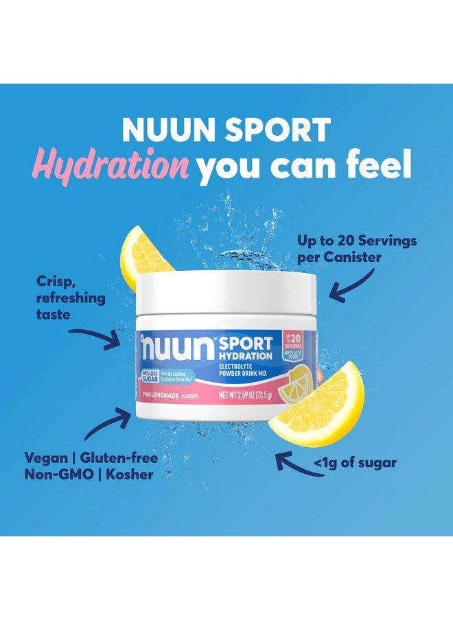 Nuun Sport Electrolyte Powder Canister - Pink Lemonade, 5 Essential Electrolytes for Hydration, Drink Mix with 15mg Magnesium, 1g Sugar, Non-GMO, Vegan, Up to 20 Servings