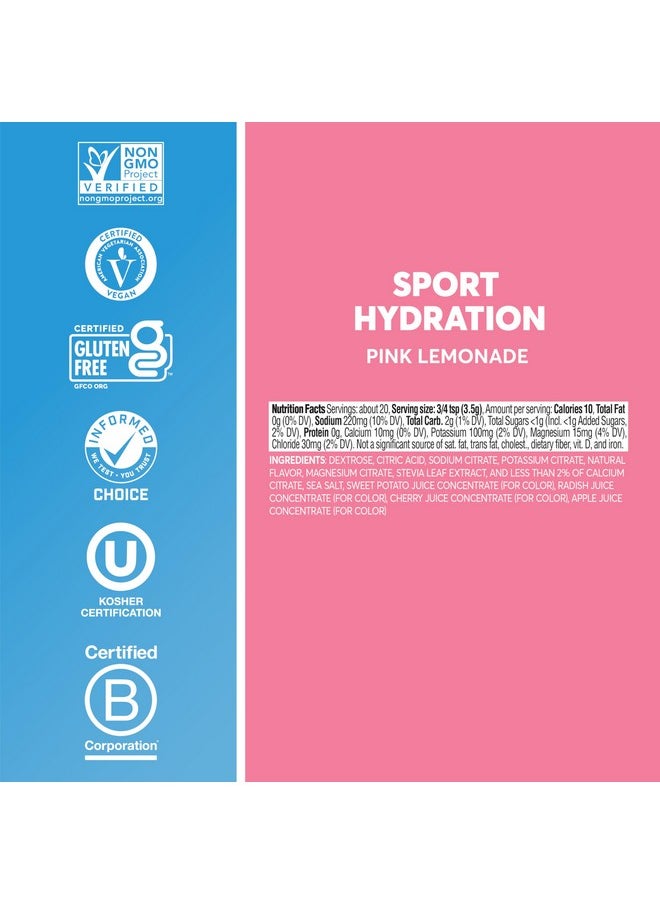 Nuun Sport Electrolyte Powder Canister - Pink Lemonade, 5 Essential Electrolytes for Hydration, Drink Mix with 15mg Magnesium, 1g Sugar, Non-GMO, Vegan, Up to 20 Servings