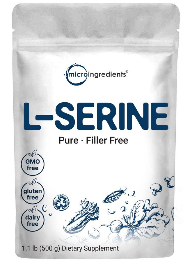 Pure L Serine Powder, 500 Grams (250 Day Supply), Filler Free, Supports Production of L-Cystine & L-Tryptophan for Brain Health, Water Soluble, No GMOs, No Gluten