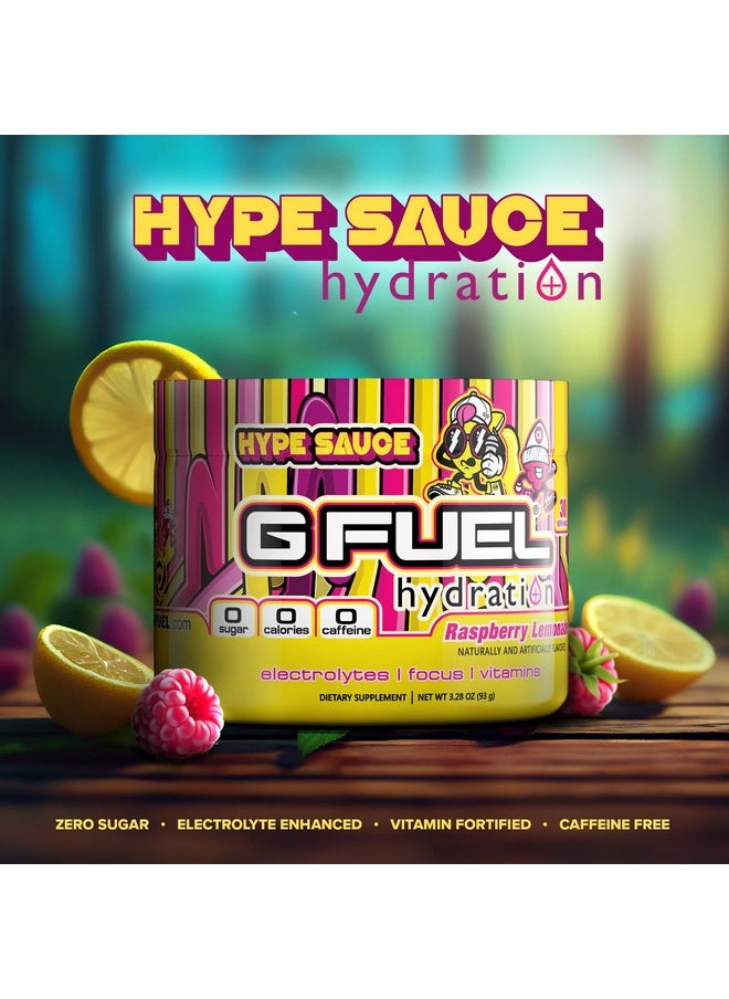 G Fuel Hype Sauce Electrolytes Powder, Water Mix for Hydration, Energy and Focus, Sugar Free, Zero Caffeine Supplement with Essential Minerals, Raspberry + Lemonade Flavor - 3.3 oz (30 Servings)