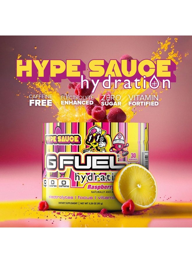 G Fuel Hype Sauce Electrolytes Powder, Water Mix for Hydration, Energy and Focus, Sugar Free, Zero Caffeine Supplement with Essential Minerals, Raspberry + Lemonade Flavor - 3.3 oz (30 Servings)