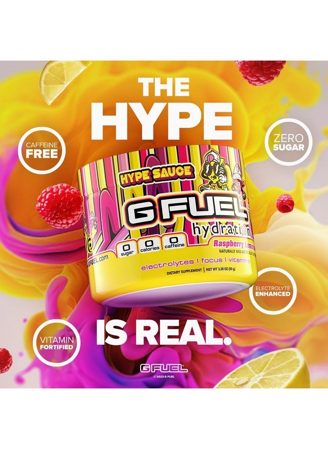 G Fuel Hype Sauce Electrolytes Powder, Water Mix for Hydration, Energy and Focus, Sugar Free, Zero Caffeine Supplement with Essential Minerals, Raspberry + Lemonade Flavor - 3.3 oz (30 Servings)