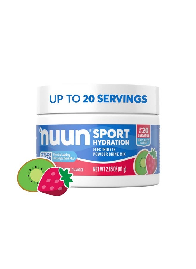 Nuun Sport Electrolyte Powder Canister - Strawberry Kiwi, 5 Essential Electrolytes for Hydration, Drink Mix with 15mg Magnesium, 1g Sugar, Non-GMO, Vegan, Up to 20 Servings