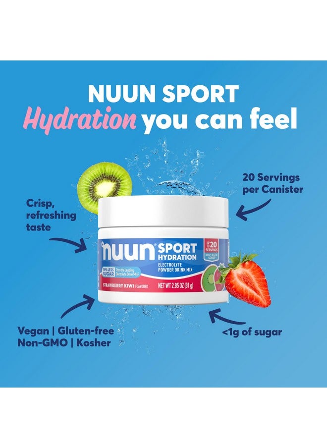 Nuun Sport Electrolyte Powder Canister - Strawberry Kiwi, 5 Essential Electrolytes for Hydration, Drink Mix with 15mg Magnesium, 1g Sugar, Non-GMO, Vegan, Up to 20 Servings
