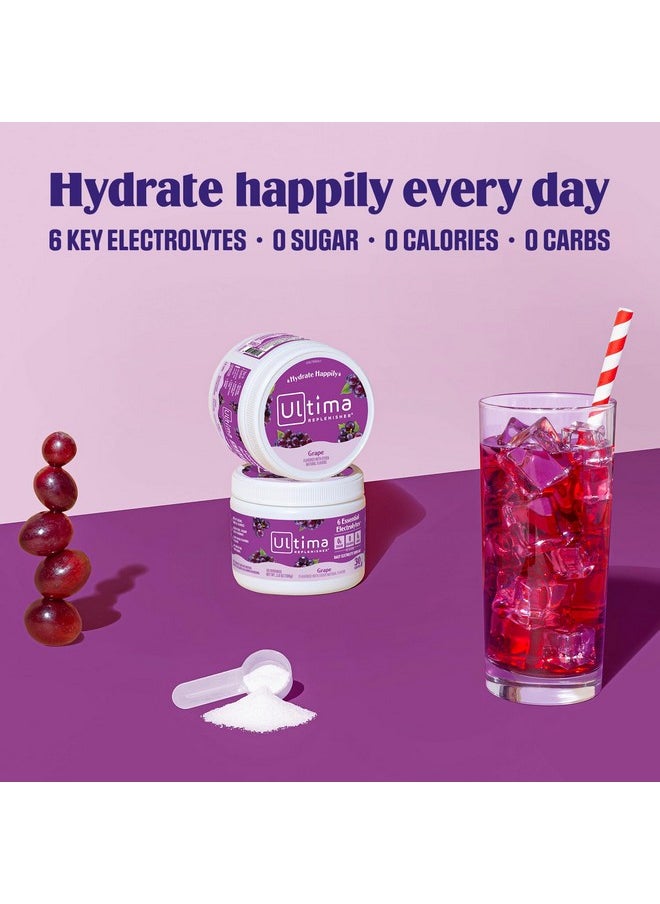 Ultima Replenisher Daily Electrolyte Drink Mix - Grape, 30 Servings - Hydration Powder with 6 Key Electrolytes & Trace Minerals - Keto Friendly, Vegan, Non- GMO & Sugar-Free Electrolyte Powder