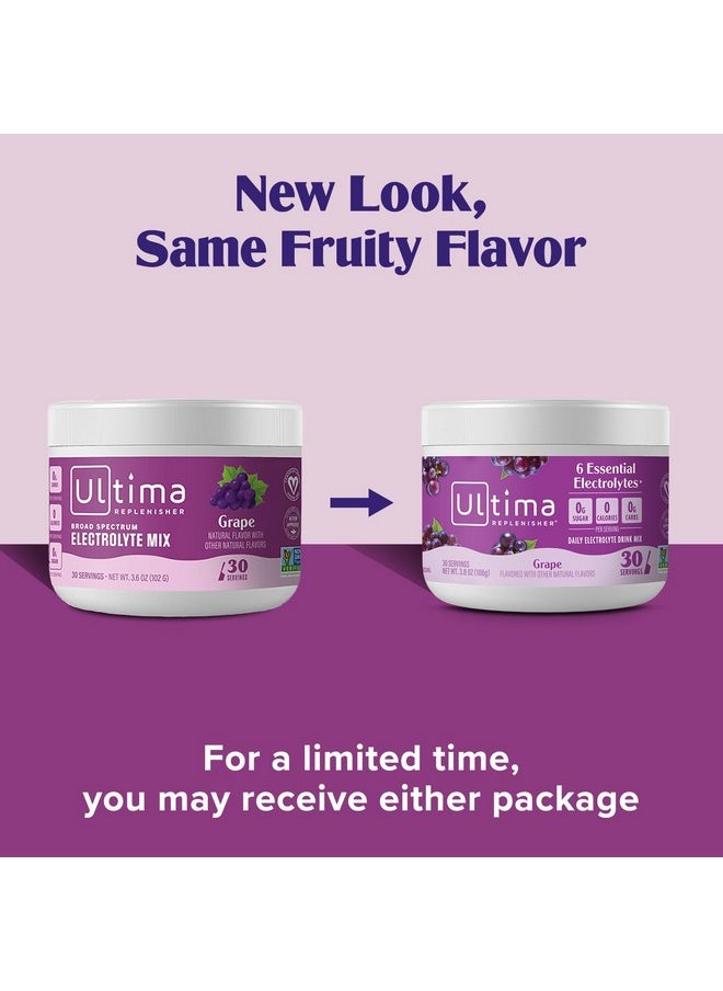 Ultima Replenisher Daily Electrolyte Drink Mix - Grape, 30 Servings - Hydration Powder with 6 Key Electrolytes & Trace Minerals - Keto Friendly, Vegan, Non- GMO & Sugar-Free Electrolyte Powder