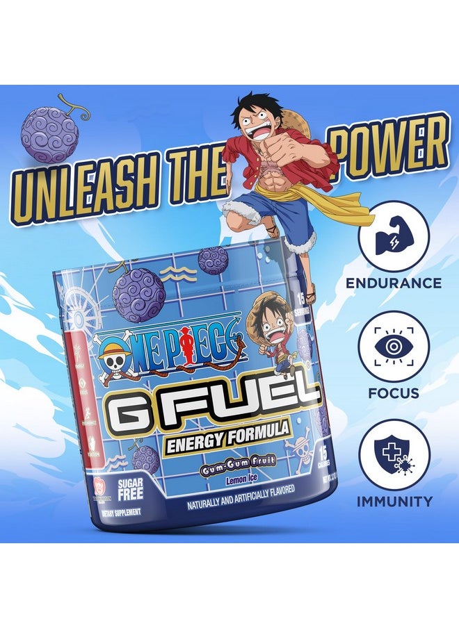 G Fuel ONE Piece Gum-Gum Fruit Energy Powder, Sugar Free, Clean Caffeine Focus Supplement, Water Mix, Focus Amino, Vitamin + Antioxidant Blend, Lemon Ice, 3.7 oz (15 Servings)