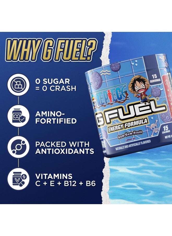 G Fuel ONE Piece Gum-Gum Fruit Energy Powder, Sugar Free, Clean Caffeine Focus Supplement, Water Mix, Focus Amino, Vitamin + Antioxidant Blend, Lemon Ice, 3.7 oz (15 Servings)