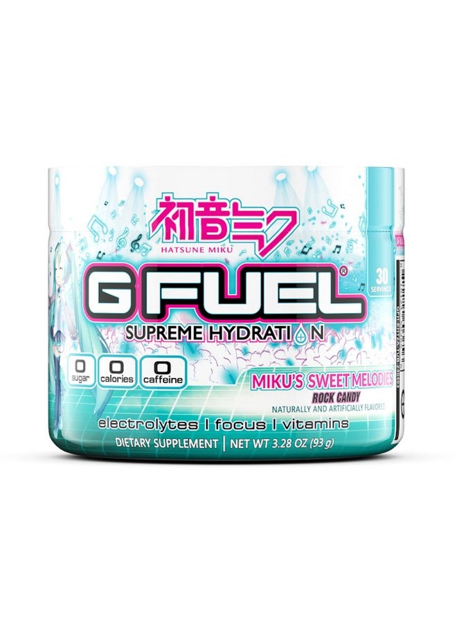 G Fuel Sweet Melodies Hydration Electrolytes Powder, Water Mix for Hydration, Energy and Focus, Sugar Free, Zero Caffeine Supplement with Essential Minerals, Rock Candy Flavor, 3.28 oz (30 Servings)