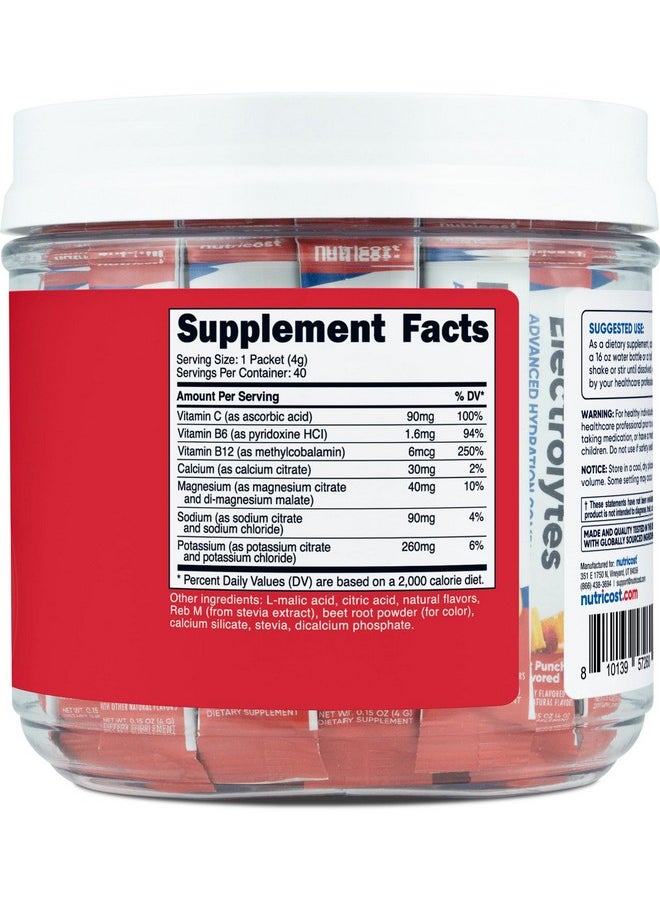 Nutricost Electrolytes Complex, Fruit Punch Flavored, 40 Stickpacks - Advanced Hydration Complex