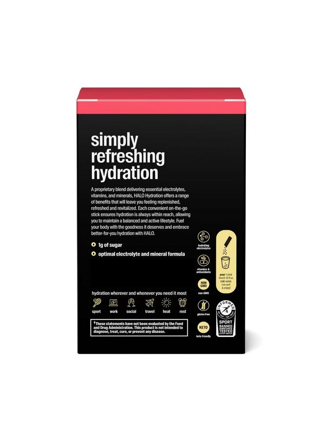 Halo Hydration - Electrolyte Drink Mix | Hydration Powder Packets | Watermelon Flavor - for Sports and Cycling | Easy Open Single Serving Stick (6 Pack)