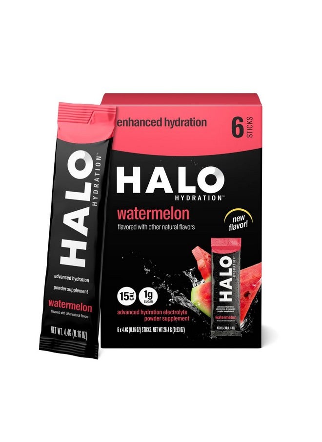 Halo Hydration - Electrolyte Drink Mix | Hydration Powder Packets | Watermelon Flavor - for Sports and Cycling | Easy Open Single Serving Stick (6 Pack)