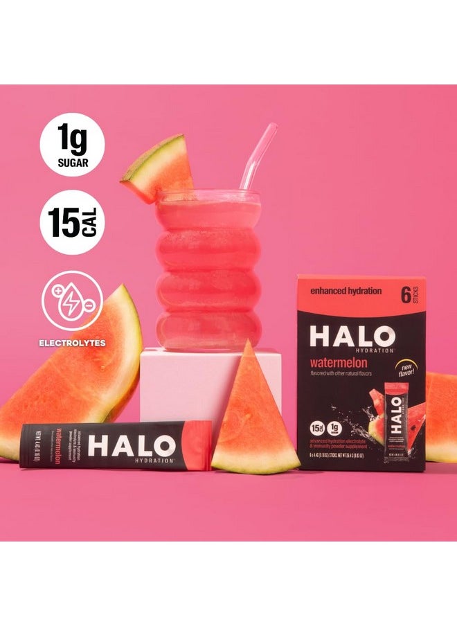 Halo Hydration - Electrolyte Drink Mix | Hydration Powder Packets | Watermelon Flavor - for Sports and Cycling | Easy Open Single Serving Stick (6 Pack)