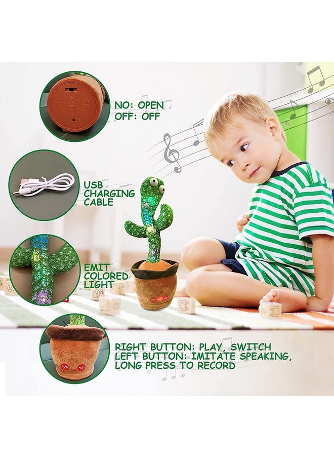 Dancing Cactus,Cactus Plush Toy With Led Lights&Chargeable, Wriggle Singing Recording Repeats What You Say Funny Educational Toy For Boys&Girls