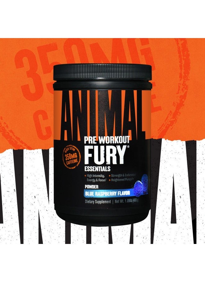 Animal Fury Pre Workout Powder - Energy and Focus Supplement with 5g BCAA, 350mg Caffeine Nitric Oxide Booster with Beta-Alanine, Preworkout for Men and Women, Blue Raspberry Flavor, 30 Servings