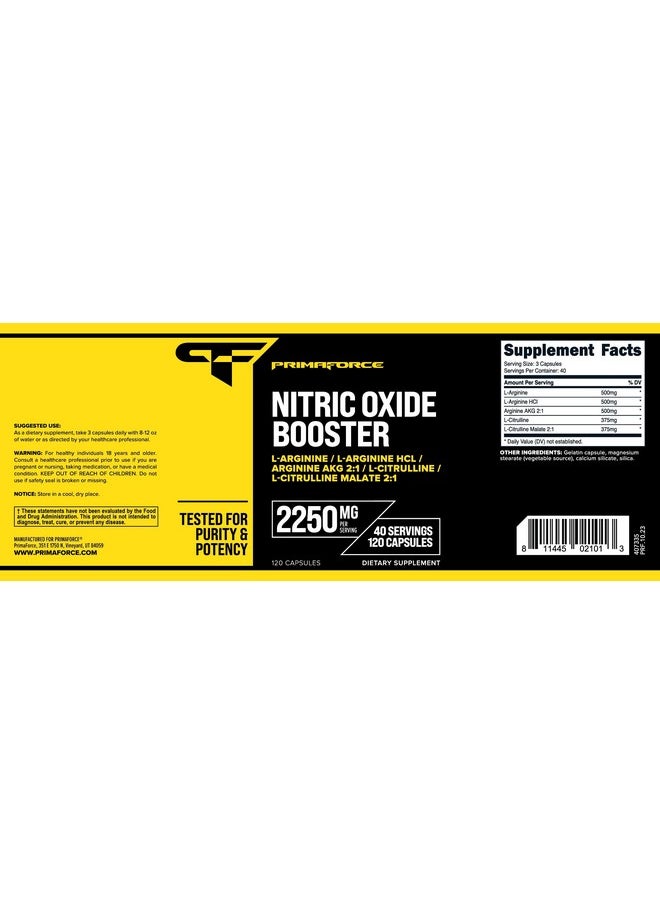 Primaforce Nitric Oxide Booster (2,250mg, 120 Capsules) - 40 Servings of Our Nitric Oxide Boosting Blend for Pre-Workout and Post-Workout