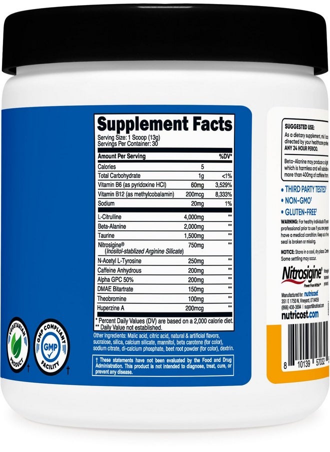 Nutricost Pre-Workout Complex Powder (30 Servings, Peach Mango) - Pre-Workout Supplement with Beta-Alanine, Taurine & Amino Acids