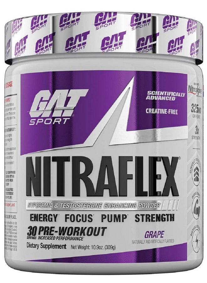 GAT SPORT, Nitraflex Advanced Pre-Workout Powder, Increases Blood Flow, Boosts Strength and Energy, Improves Exercise Performance (Grape, 30 Servings)