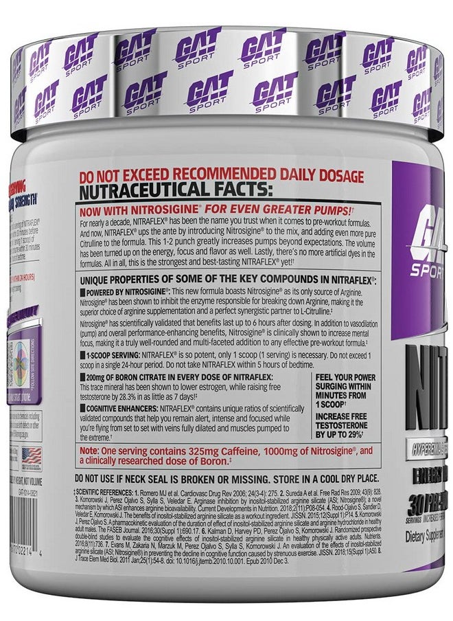 GAT SPORT, Nitraflex Advanced Pre-Workout Powder, Increases Blood Flow, Boosts Strength and Energy, Improves Exercise Performance (Grape, 30 Servings)