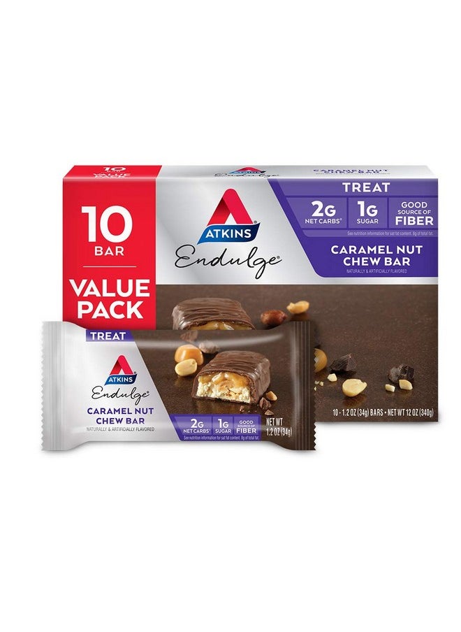 Endulge Caramel Nut Chew Bar Dessert Favorite 1G Sugar Good Source Of Fiber Low Sugar 10 Count