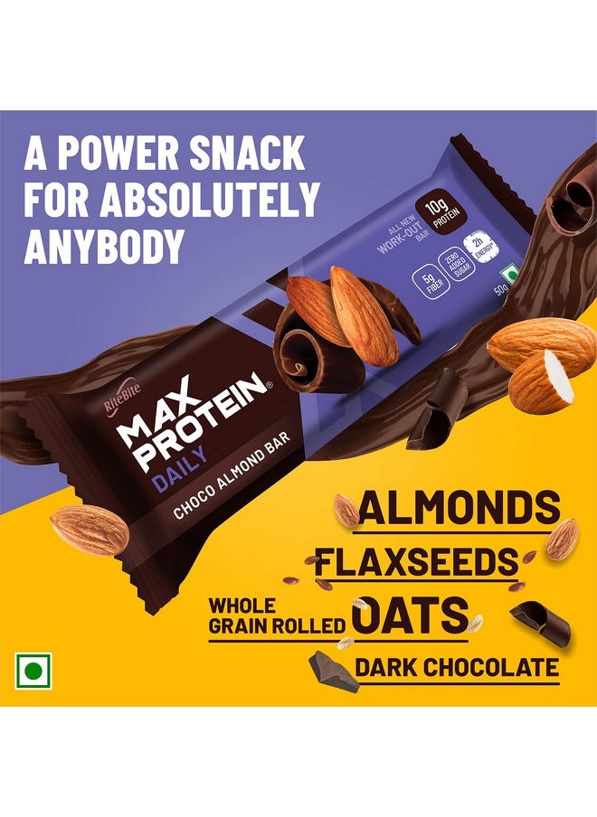 RiteBite Max Protein Daily Choco Almond Protein Bars with 10g Protein, 5g Fiber & 21 VIT. & Minerals | 0 Added Sugar, No Cholesterol & Trans Fat for Upto 2h of Energy, Healthy Snack, 50g (Pack of 12)