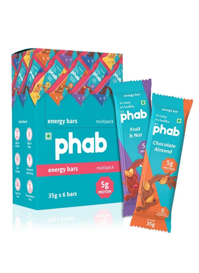 Phab Fruit & Nut, Chocolate Almond 5g Protein Bars | Energy & nutrition | High Fibre & Gut-friendly | No Trans Fat & No Preservatives | Loaded With Nuts | Healthy & Tasty (Pack of 6 x 35g)