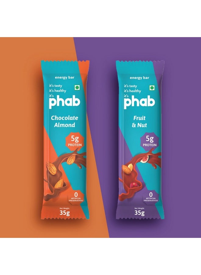 Phab Fruit & Nut, Chocolate Almond 5g Protein Bars | Energy & nutrition | High Fibre & Gut-friendly | No Trans Fat & No Preservatives | Loaded With Nuts | Healthy & Tasty (Pack of 6 x 35g)