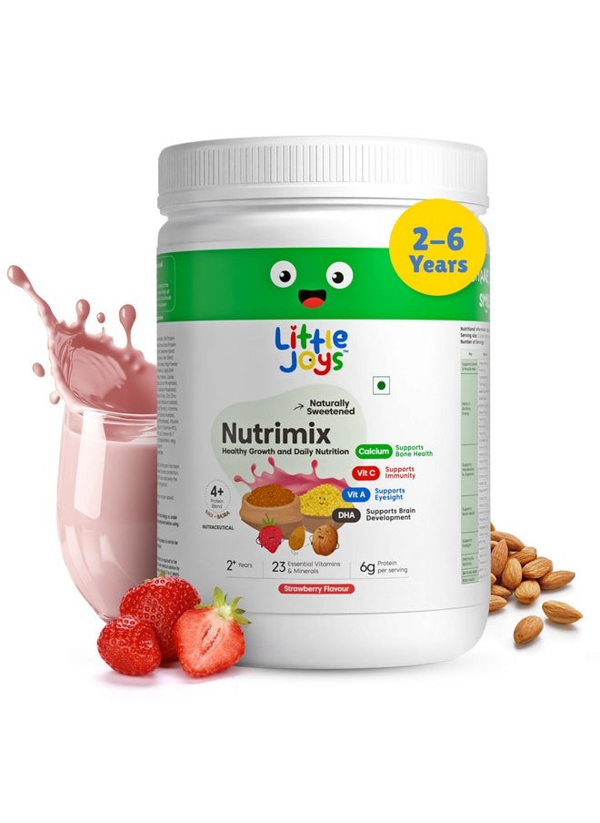 Little Joys Nutrimix Nutrition Powder 350g | 2-6 Years | No Refined Sugar | Supports Healthy Growth & Boosts Immunity | With Ragi, Bajra, Almonds & Oats | Strawberry Flavour