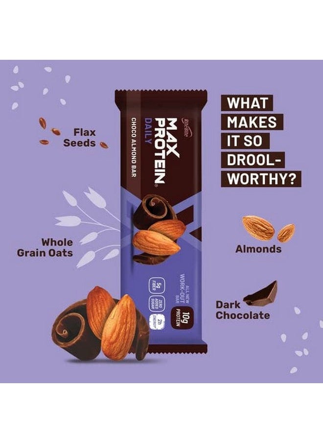 RiteBite Max Protein Daily Choco Almond Protein Bars with 10g Protein, 5g Fiber & 21 Vit. & Minerals | 0 Added Sugar, No Cholesterol & Trans Fat For Upto 2h of Energy, Healthy Snack, 50g (Pack of 6)