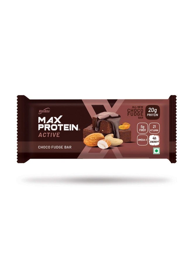 RiteBite Max Protein Active Choco Fudge Protein Bars with 20g Protein, 5g Fiber & 21 Vit. & Minerals | No Cholesterol & Trans Fat For Upto 4h of Energy, Healthy Snack, 75g (Pack of 6)