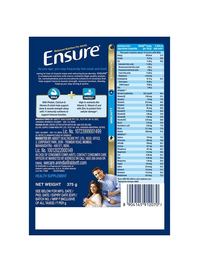 Ensure No 1 Nutritional Supplement Drink in the world|32 nutrients High Protein,Calcium,Vit D|Chocolate400g/375g(Wt may vary)