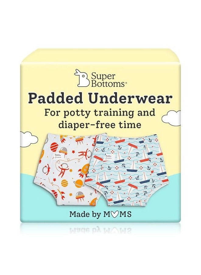 Padded Underwear For Growing Babies/Toddlers|With 3 Layers Of Cotton Padding & Super Dryfeel Layer| Pull-Up For Potty Training & Diaper-Free Time(Need Space- Sea You, Size: 2, Pack Of 2)