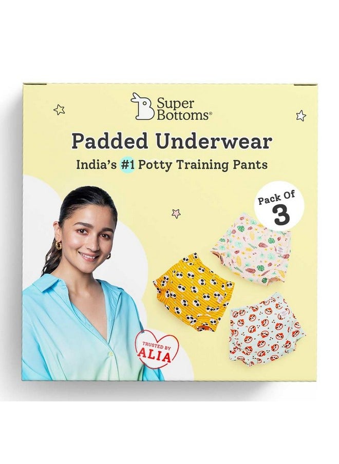 Padded Underwear For Growing Babies/Toddlers | With 3 Layers Of Cotton Padding & Super Dryfeel Layer| Pull-Up For Potty Training & Diaper-Free Time(Jungle Jam,Size:1,Pack Of 3)