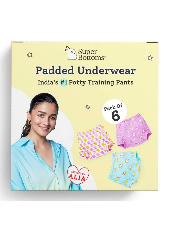 Padded Underwear™ | For Potty Training & Mess-Free Diaper-Free Time | Prevents Pee Puddles | 3 Layers Of Premium Cotton Padding (No Sponge) | (Bummy World, Size: 1, Pack Of 6)