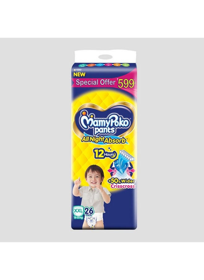 Pants All Night Absorb Baby Diapers Xx-Large (Xxl), 26 Count 15-25 Kg