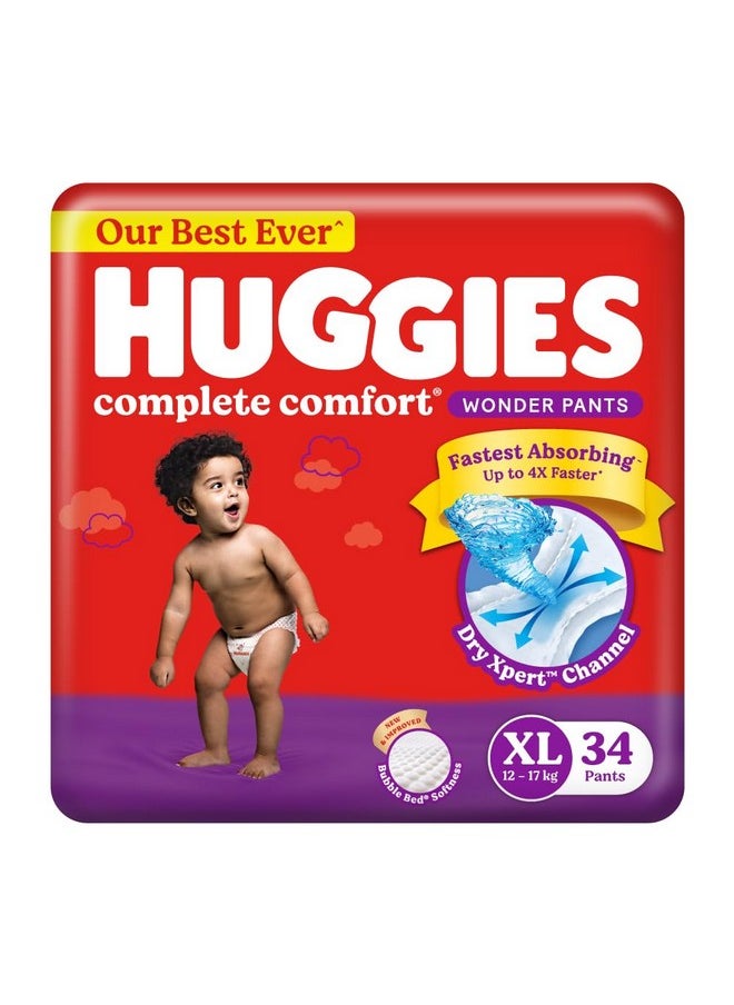 Complete Comfort Wonder Pants | Pant Style Baby Diapers Xl Size, 34 Count | India'S Fastest Absorbing Diaper, Patented Dry Xpert Channel, Ideal For 12 To 17 Kgs