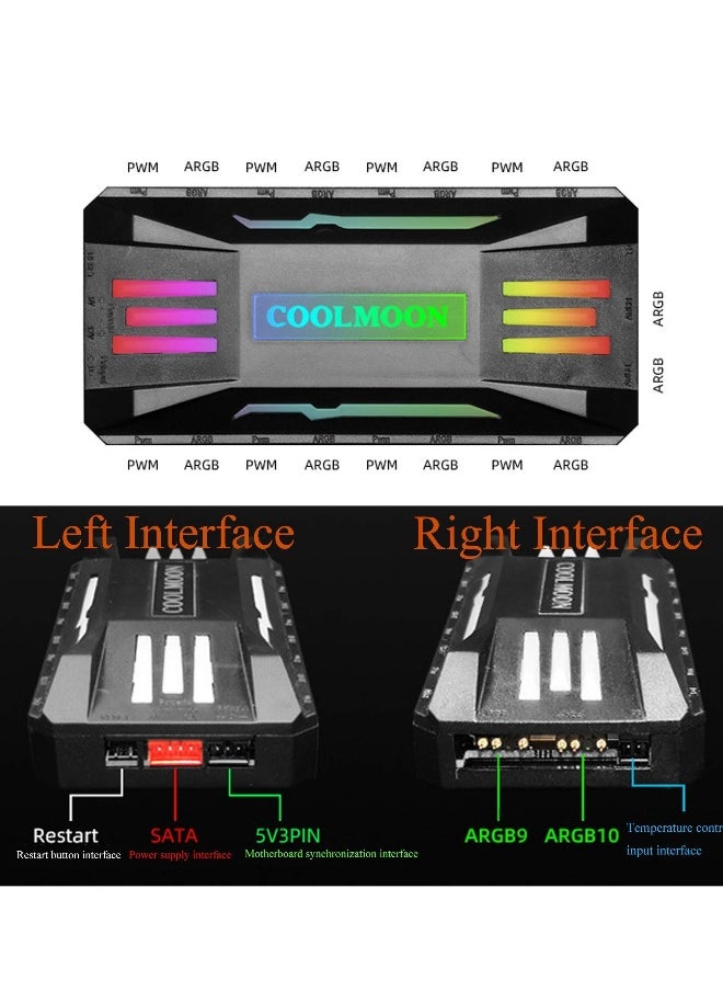 PWM Fan Temperature Controller Integrator Remote Control Computer RGB Light Adapter 8x4Pin Fan Speed Controller Ports 10 5V ARGB Ports with Magnet