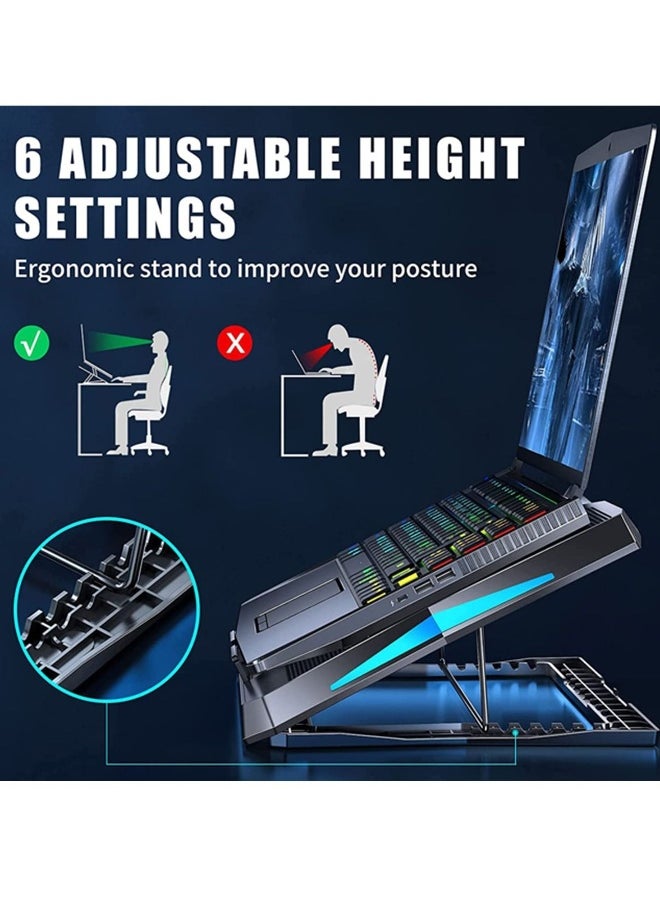 Laptop Cooling Pad, 2022 Upgrade Laptop Cooler Pad with 6 Cooling Fans, 6 Adjustable Height Stands, USB Powered Chill Mat for 11-15.6 Inch Laptops Blue LED Lights