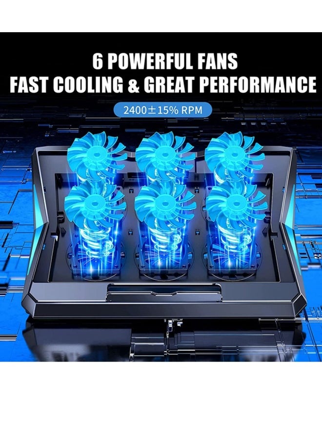 Laptop Cooling Pad, 2022 Upgrade Laptop Cooler Pad with 6 Cooling Fans, 6 Adjustable Height Stands, USB Powered Chill Mat for 11-15.6 Inch Laptops Blue LED Lights