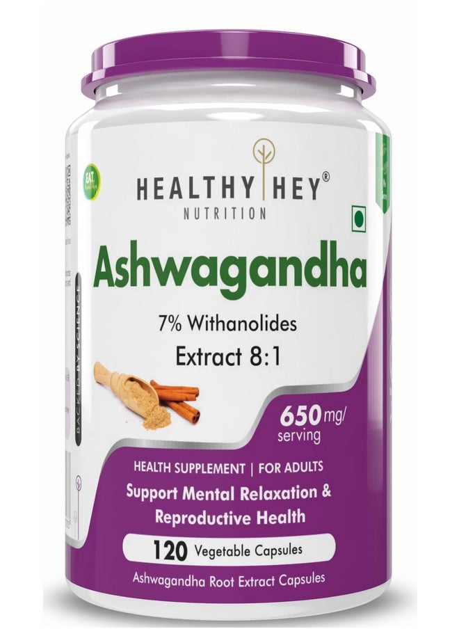 HealthyHey Nutrition Ashwagandha Powder Withania Somnifera | 100% Natural Ashwagandha Capsules - Ashwagandha Rejuvenates Mind & Body-120 Ashwagandha Capsules