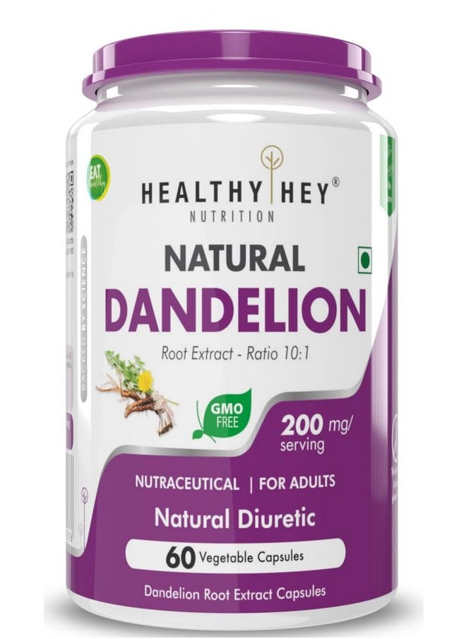 HealthyHey Nutrition Dandelion Root Extract - Natural - 10:1 Ratio - Natural Diuretic & Support Digestion, 60 Vegetable Capsules