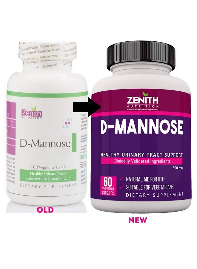 Zenith Nutrition D-Mannose 500 mg, Supports Urinary Tract - 120 veg capsules (60 capsules X 2 Bottles) | Lab tested