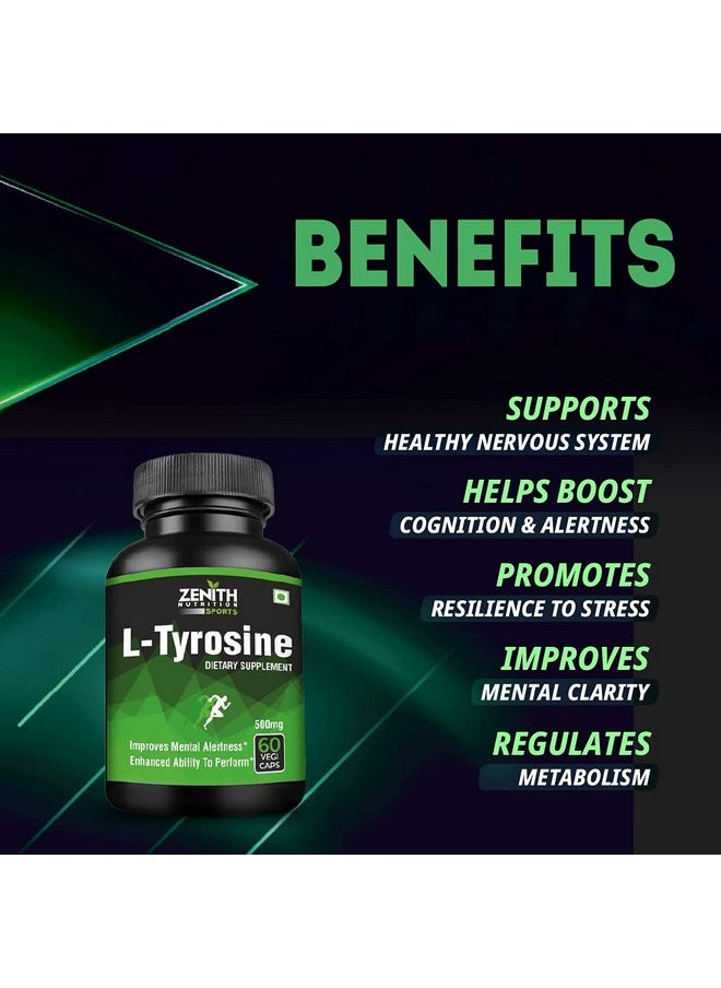 Zenith Sports L-Tyrosine 500mg - 60 Capsules | Improves Mental Health | Enhances Performance Ability | Improves Metabolism | Healthy Nervous System