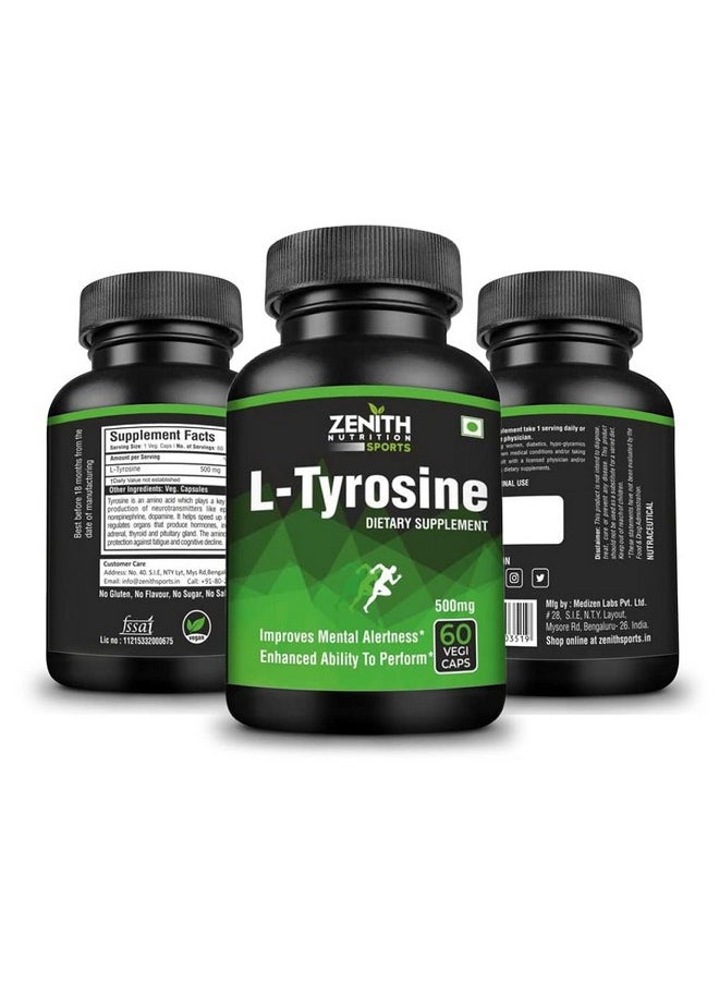 Zenith Sports L-Tyrosine 500mg - 60 Capsules | Improves Mental Health | Enhances Performance Ability | Improves Metabolism | Healthy Nervous System