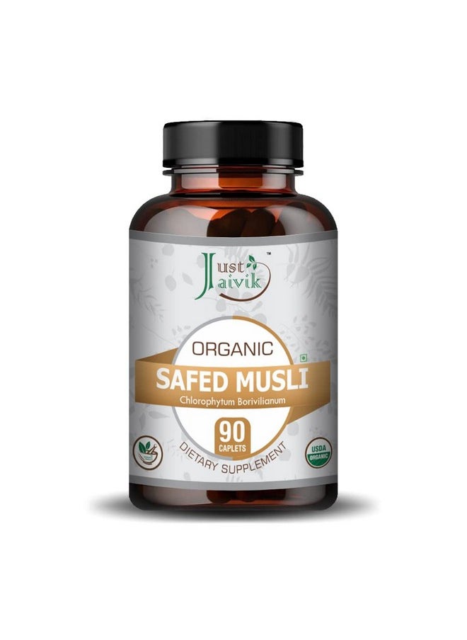 Just Jaivik Organic Safed Musli/Chlorophytum Borivilianum Tablets As Dietary Supplements - 750mg -90 Tablets - Improves Strength and Stamina