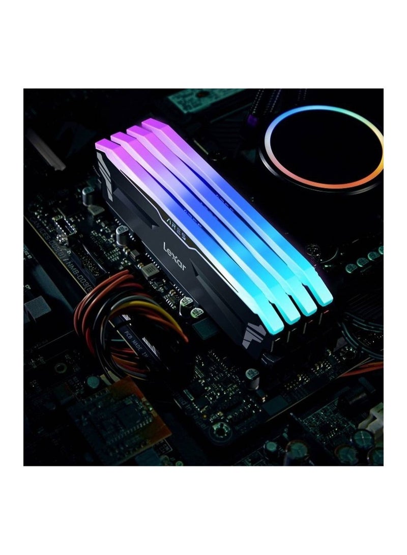 Lexar ARES RGB 32GB (2x16GB) DDR4 Desktop Memory, 3600MT/s Memory Speed, CL18 CAS Latency, Vibrant RGB Light Bar, Compatible with Intel XMP 2.0 and AMD Ryzen, Black - LD4BU016G-R3600GDLA