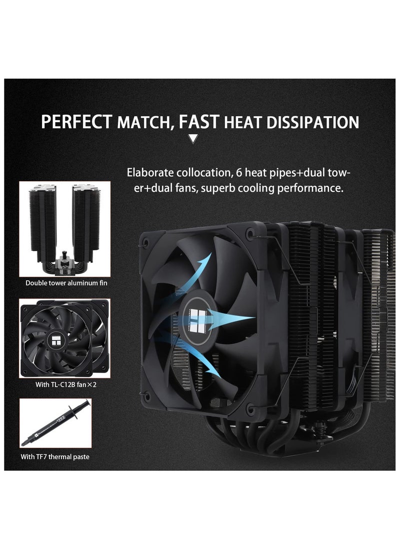 Peerless Assassin 120 Black CPU Air Cooler, 6 Heat Pipes,TL-C12B PWM Fan, Aluminium Heatsink Cover, AGHP Technology, for AMD AM4/AM5/Intel LGA 1700/1150/1151/1200/2066/2011 PA120 Black